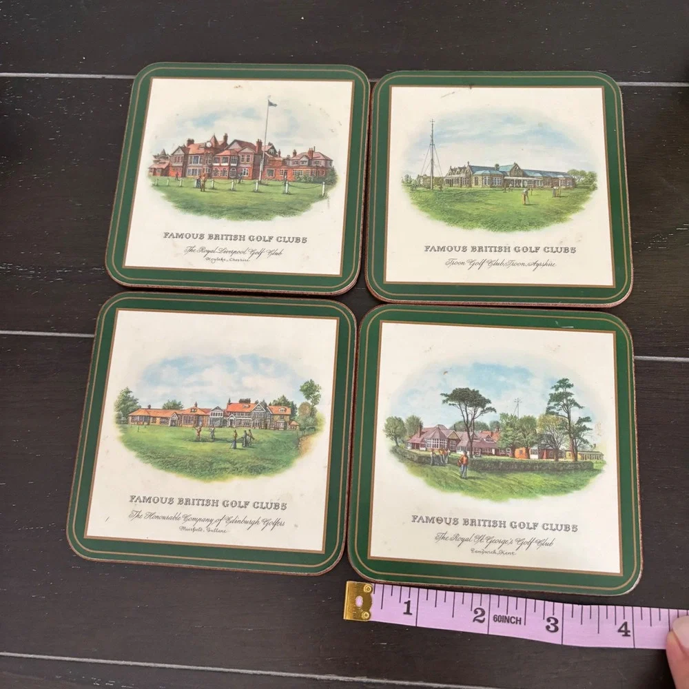 Pimpernel Vintage‎ Coasters | Set of 4 | Famous British Golf Clubs | 4in